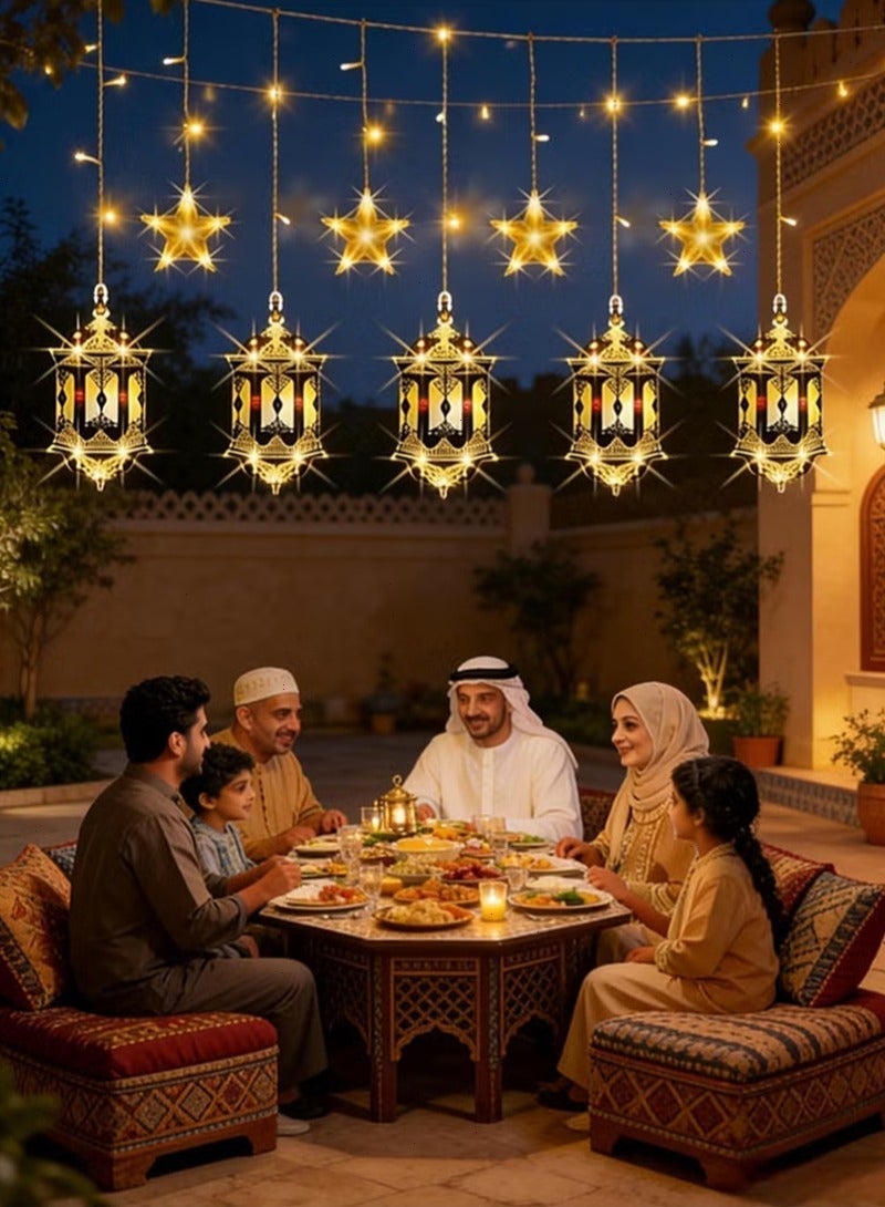 Yoawllty Ramadan Lights LED Curtain Lights with 5 Star & 5 Lantern Lights, 8 Lighting Modes for Ramadan Decorations Indoor Outdoor Use - Image 5